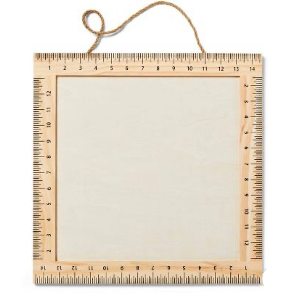 NWT Mondo Llamma Wooden Big Hanging Square Sign with Ruler Border 14.7” x 14.7”